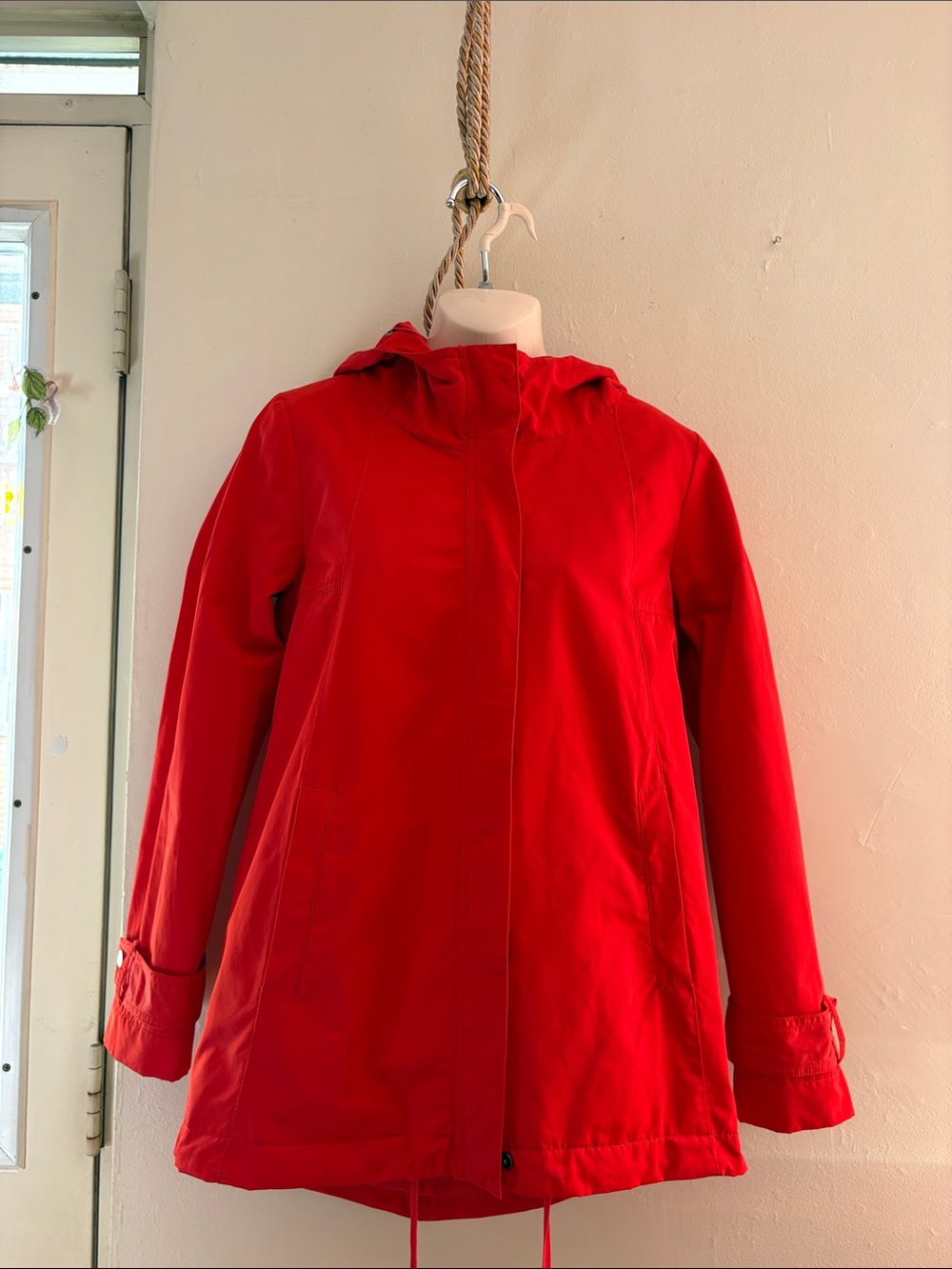 Eileen Fisher Red Hooded Trench Coat